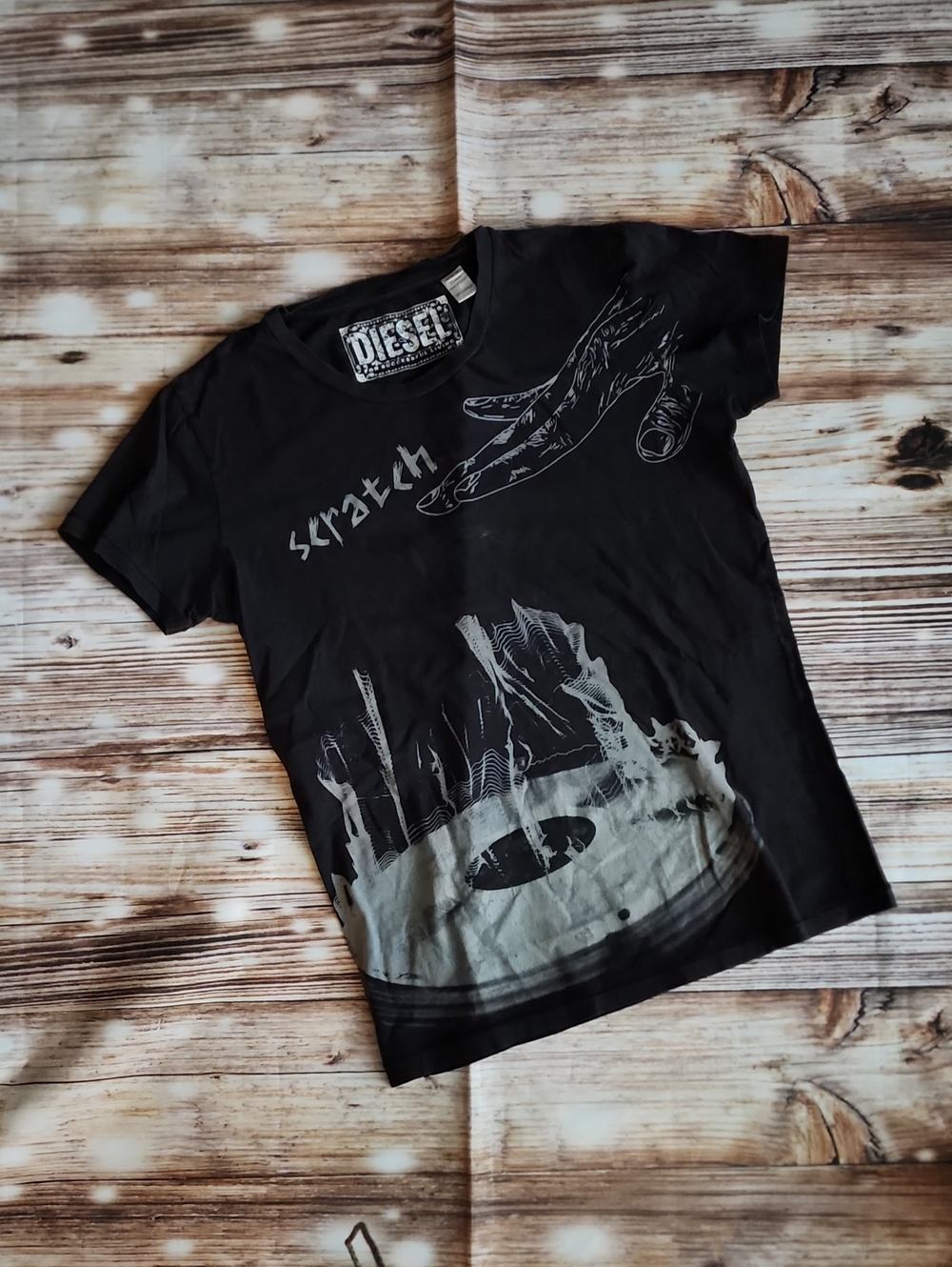 Diesel Black Short-Sleeve Graphic Tee with Gray Print